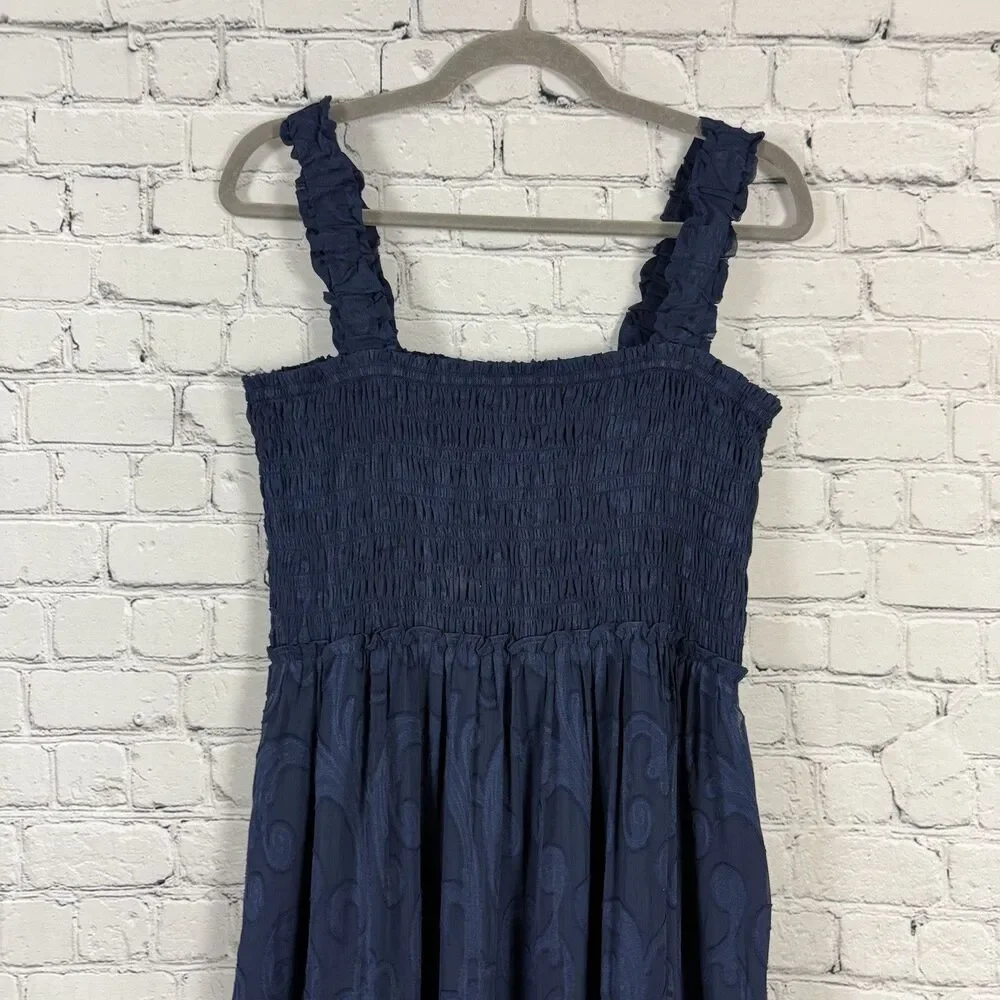 Lilly Pulitzer Hadley Smocked Maxi Dress in Navy Blue Crepe Swirl - Picture 6 of 13